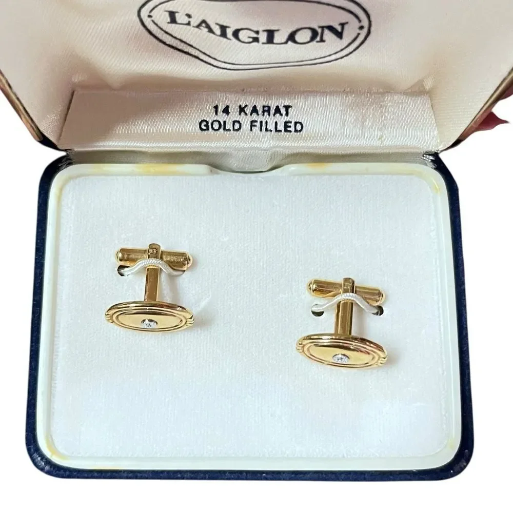 Vintage L’aiglon 14K GF Diamond Cufflinks